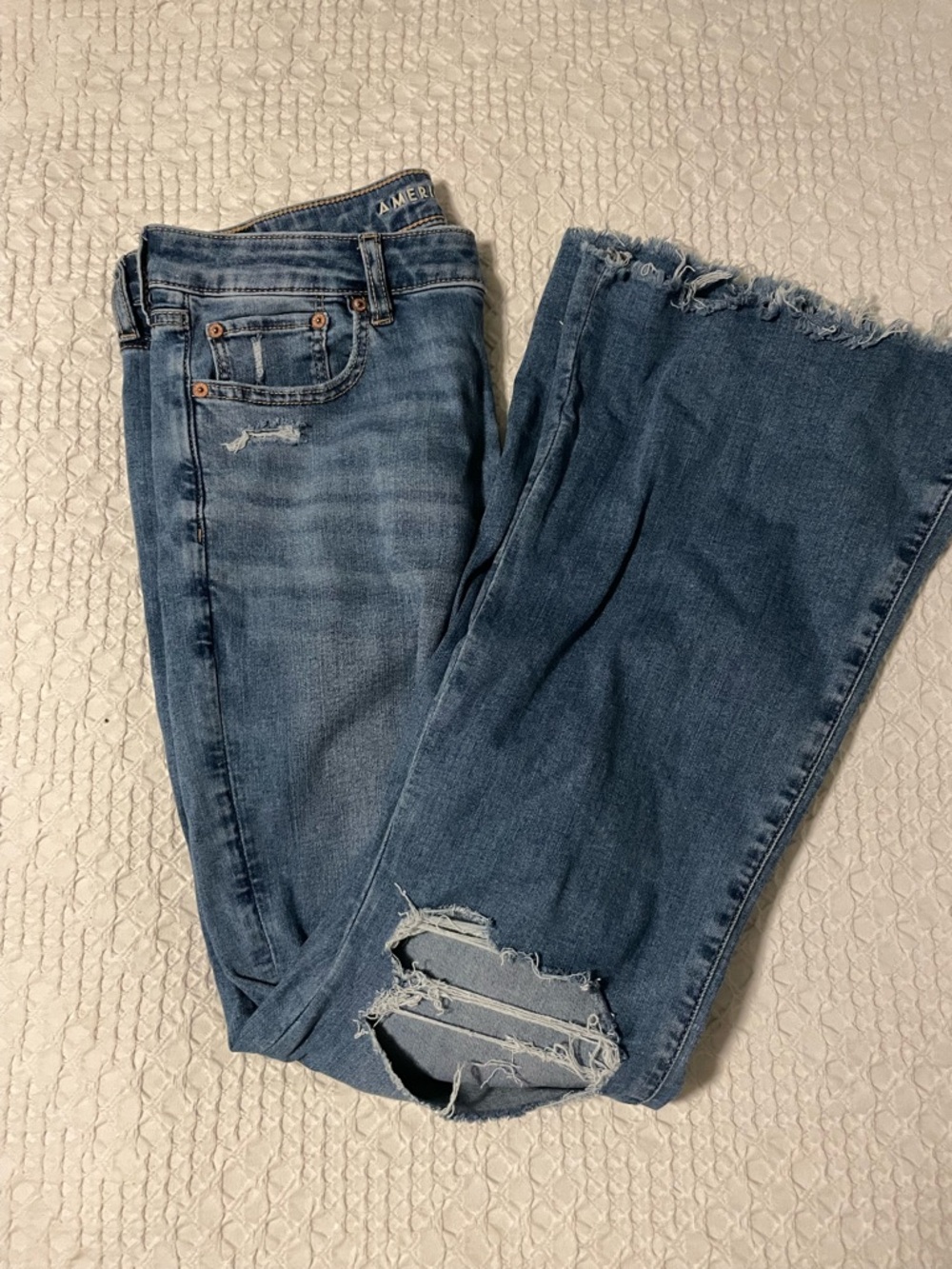 American Eagle Outfitters Dark Blue Distressed Flare Jeans